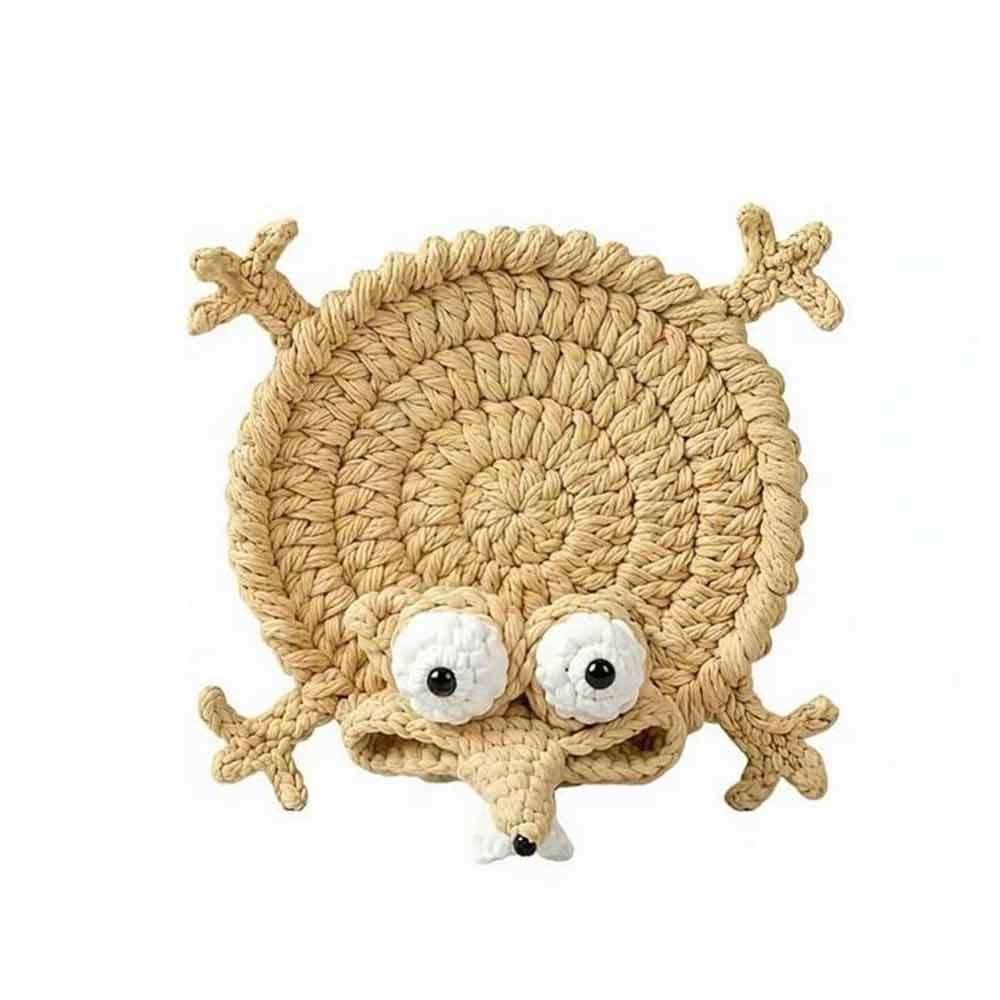 Handmade Crochet 3D Animal Coaster – Cute Knitted Mug Rug, Round Drink Cup Mat