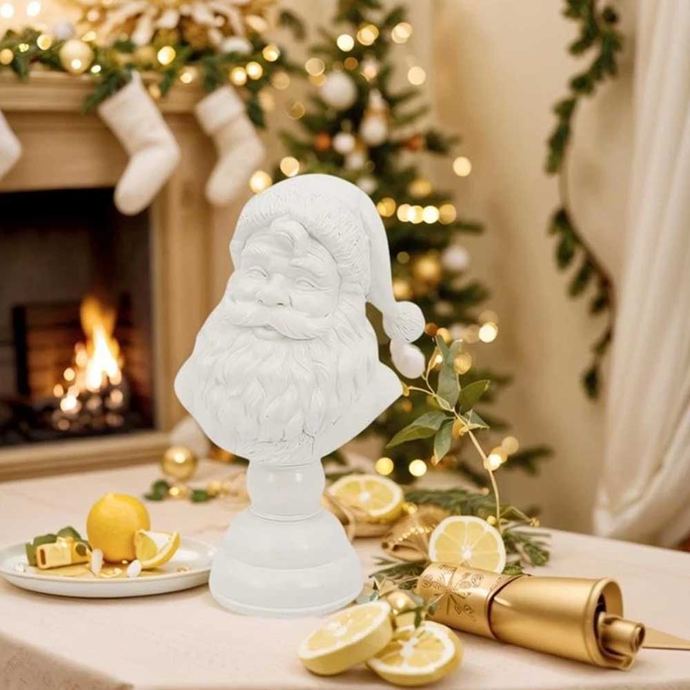 Santa Bust Tabletop Decoration - 15cm White Resin Santa Claus Head Statue