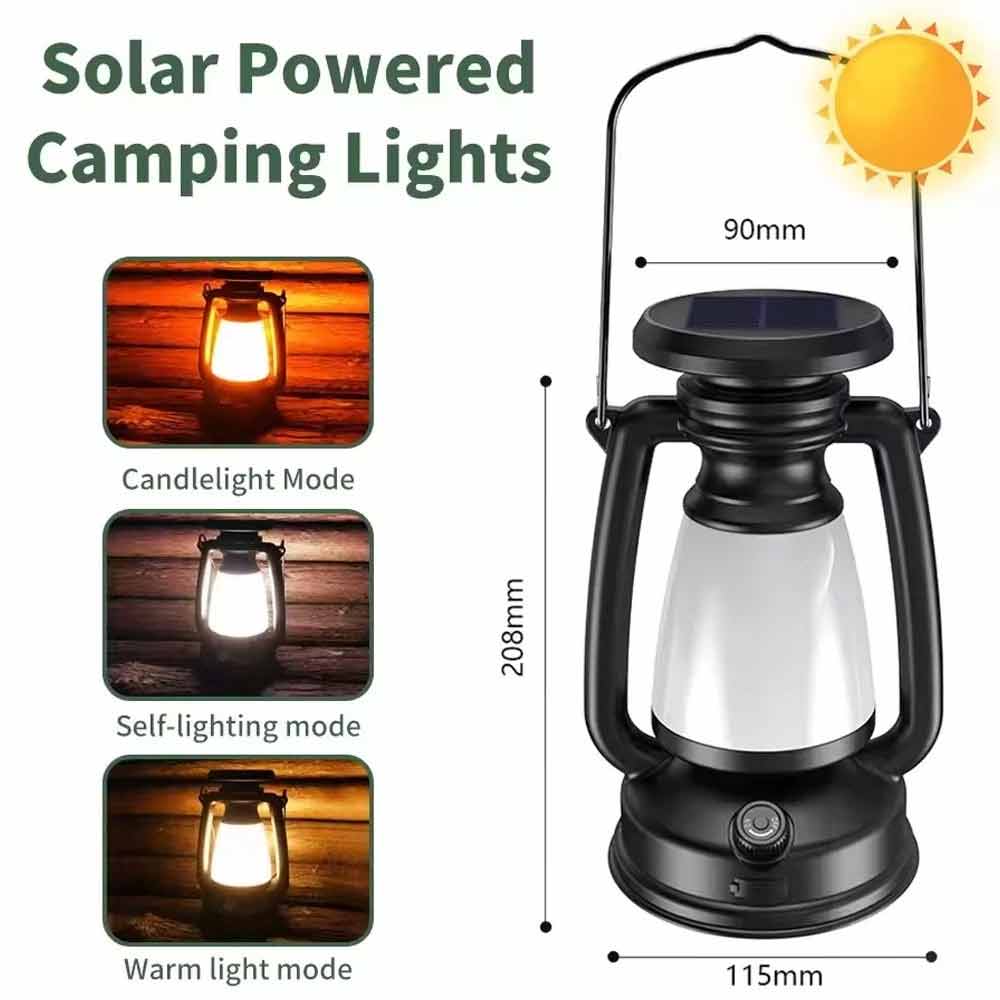 Solar Camping Lantern – USB Rechargeable LED Tent Light with Rotary Dimming