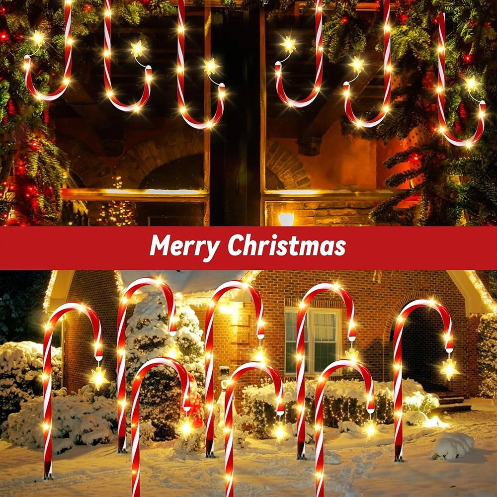 5-in-1 Solar Powered Red Candy Cane LED Lights Outdoor Christmas Pathway Decoration