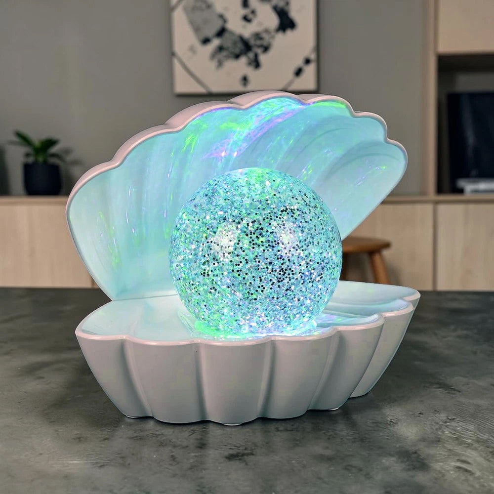 White Glitter Ball Lamp – 7-Colour LED Seashell Clam Mood Light