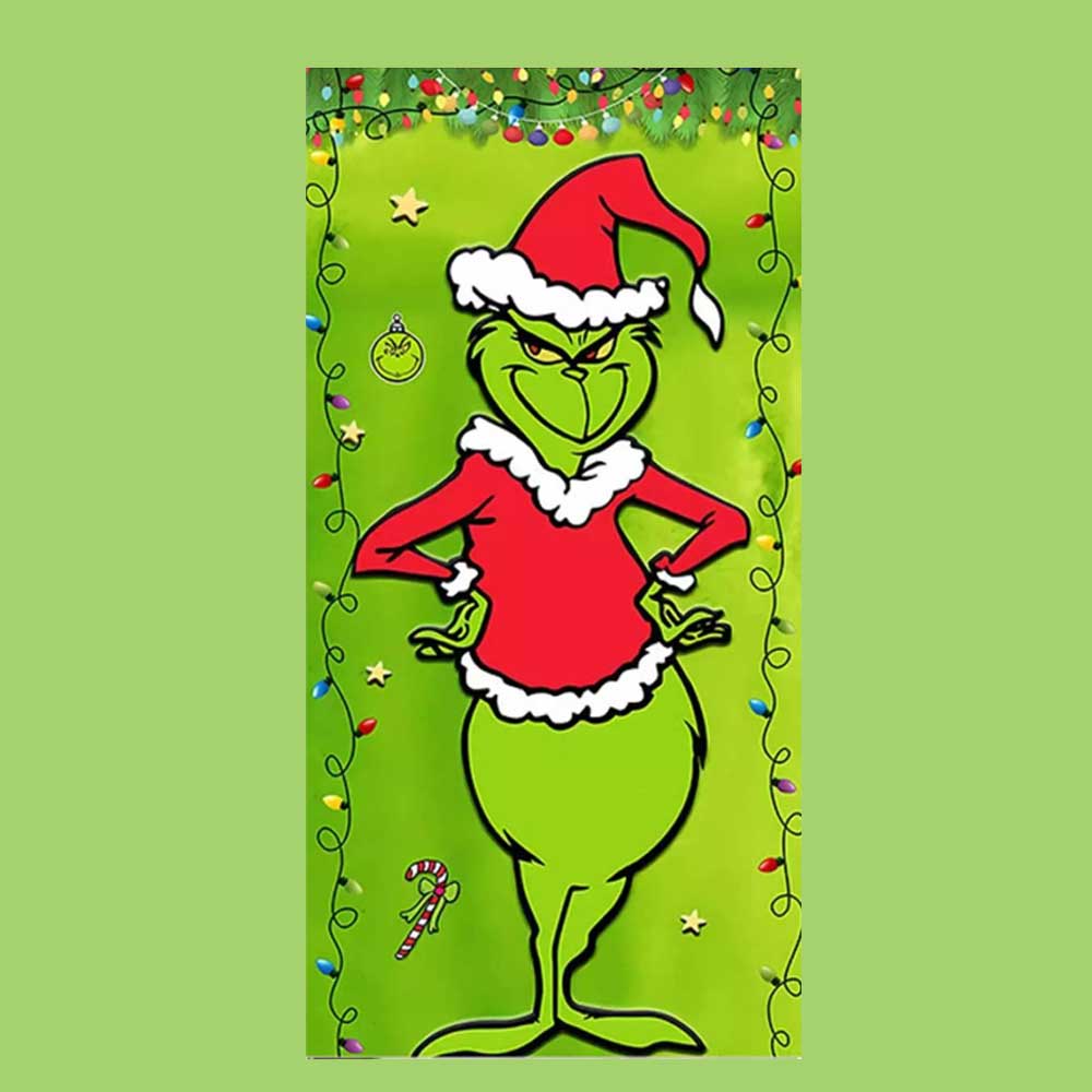 90*200cm Grinch Christmas Door Cover Decoration Grinch Green Merry Christmas Porch Sign