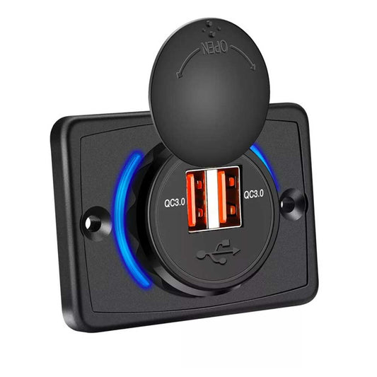 Dual QC3.0 USB Port Car Fast Charger 3.1A 12/24V Socket Outlet Panel Car Caravan RV