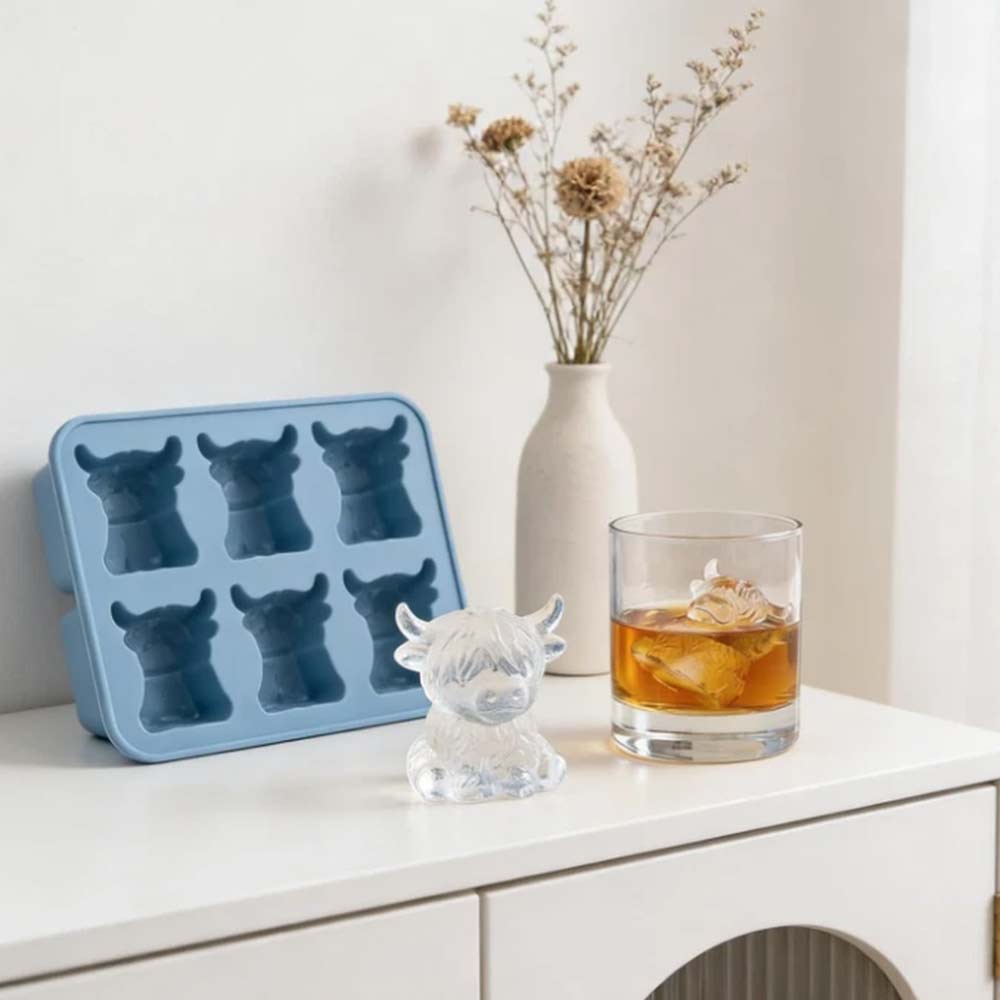 Mini Highland Cow Ice Cube Mold - Cute 3D Silicone Tray for Whiskey, Chocolate, Soap