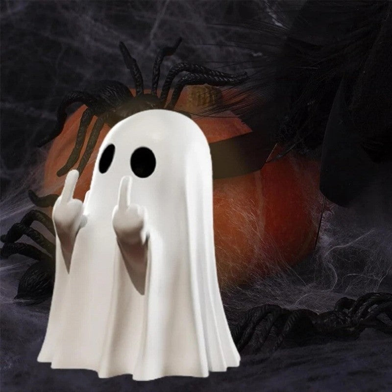9CM Funny Middle Finger Ghost Statue | Halloween Resin Figurine for Home Decor