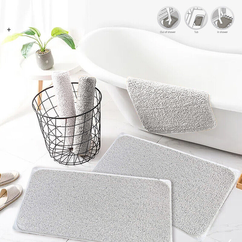 2X Non Slip Bathroom Bath Mat Anti Slip Loofah Shower Rug  Carpet Water Drains