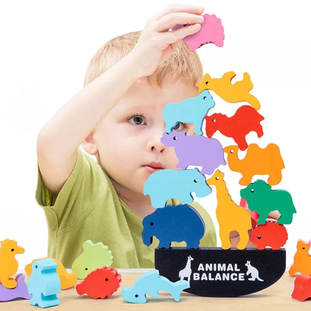 Wooden Animal Balance Blocks Board Dinosaur Educational Stacking High Wood Toys