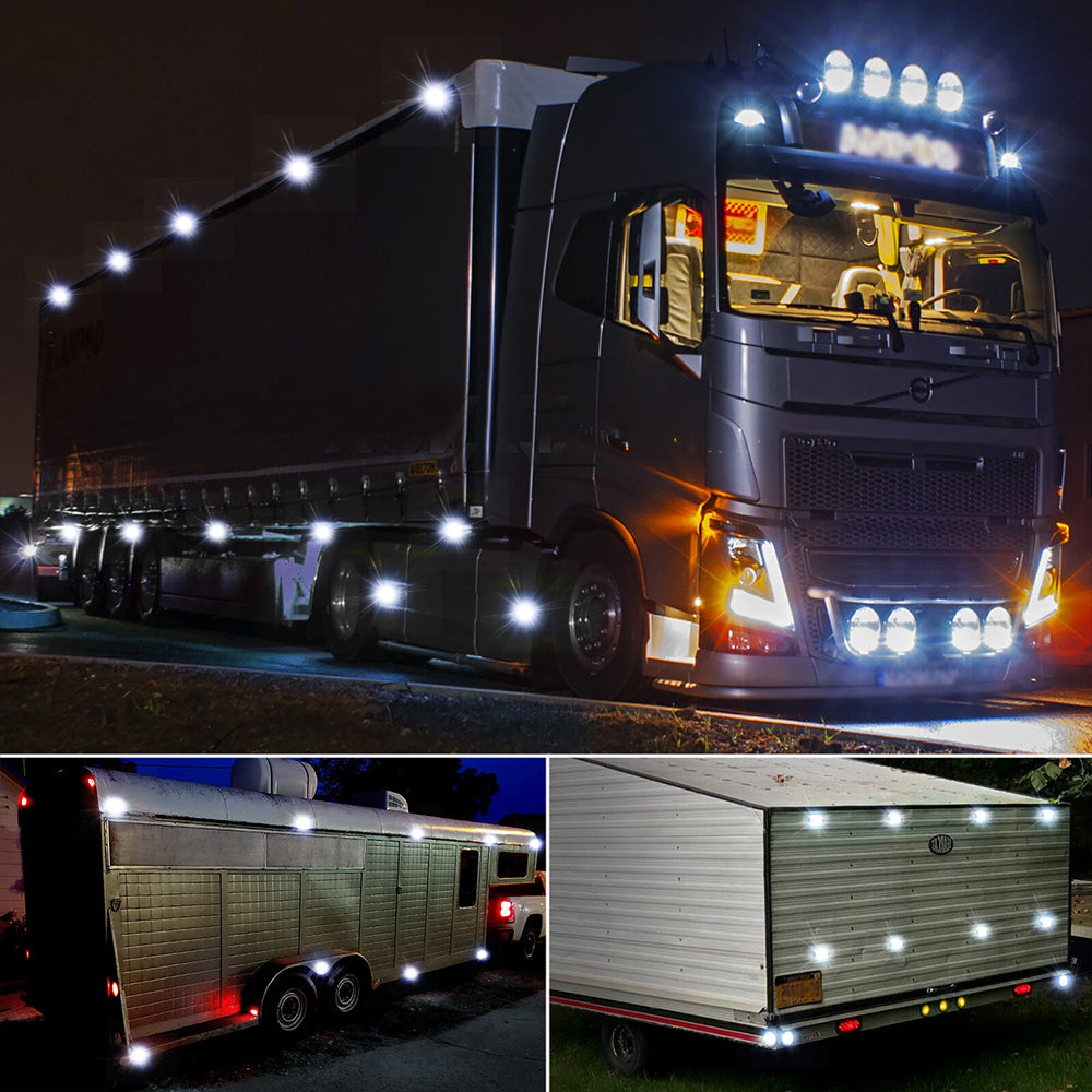 4X 3LED CLEARANCE LIGHTS SIDE MARKER LAMP WHITE TRAILER TRUCK CARAVAN 12V/24V