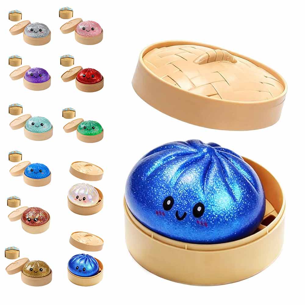 Squishy Stress Relief Toy 2-Pack – Slow Rebound Emoji Bun with Glitter, Sensory Fidget for ADHD & Anxiety