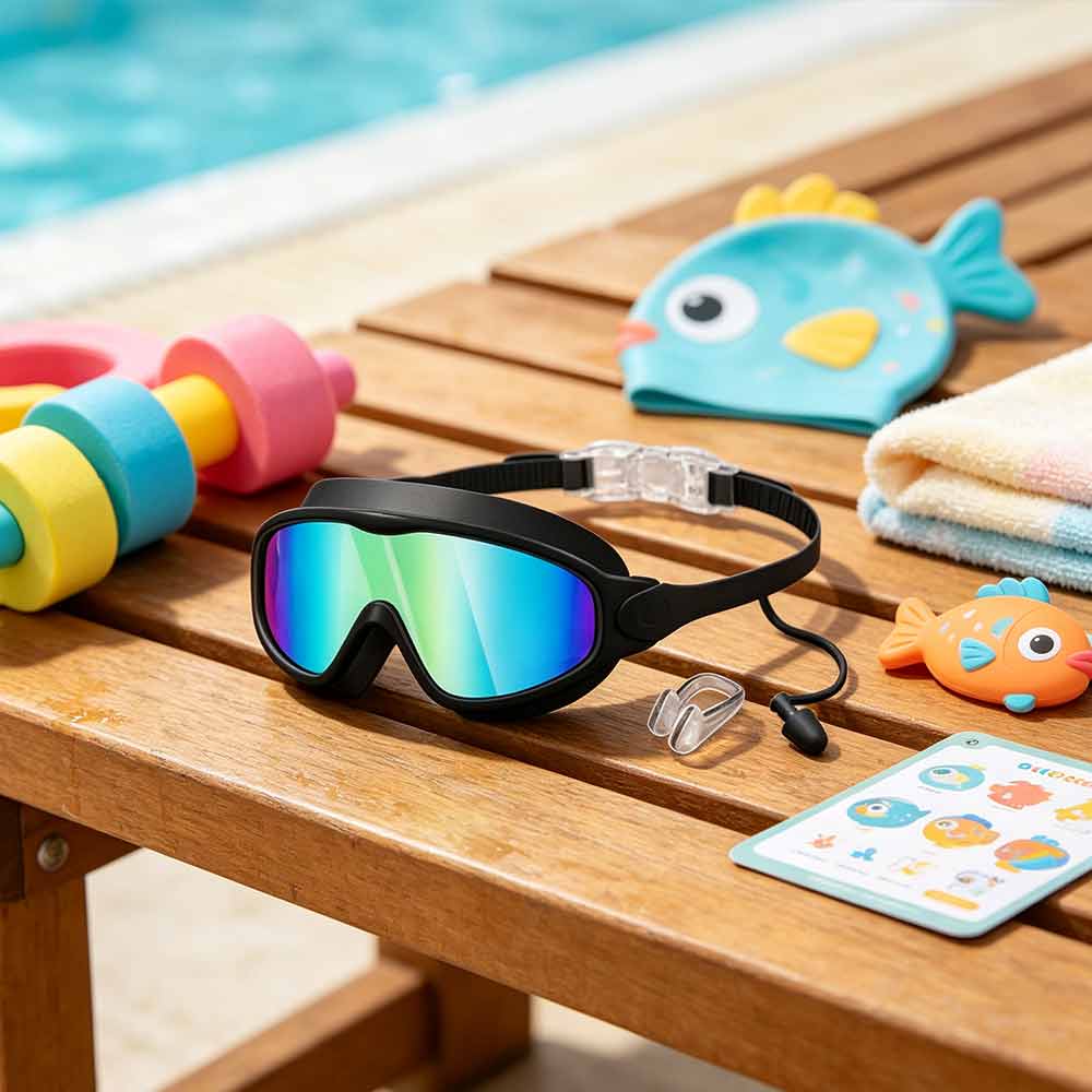 Anti-Fog Swimming Goggles – Wide View Pool Swim Glasses, Adjustable Black