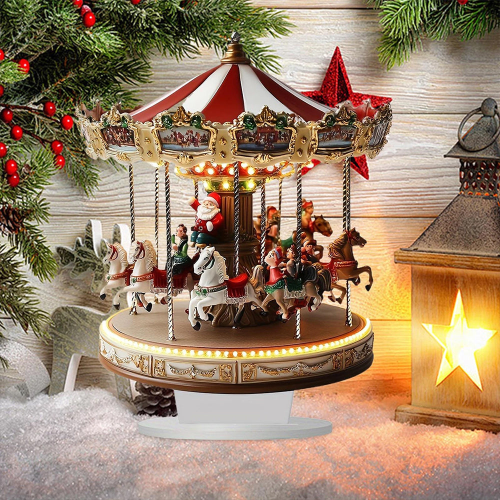 ﻿Traditional 2D Acrylic Carousel Christmas Decor – Flat Merry-Go-Round Holiday Display
