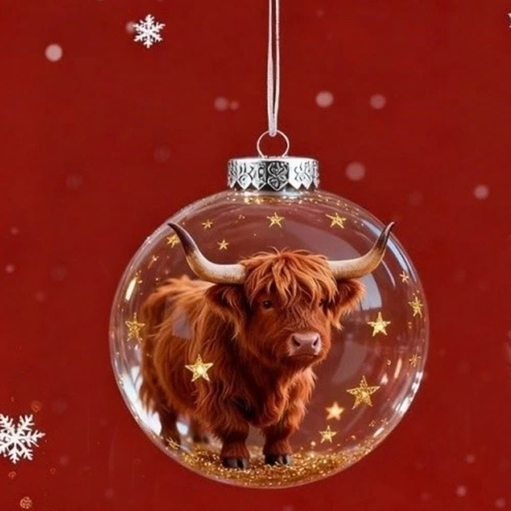 2X Cow 3D Acrylic Ball Christmas Ornaments - Wildlife Animal Xmas Tree Decor for Home