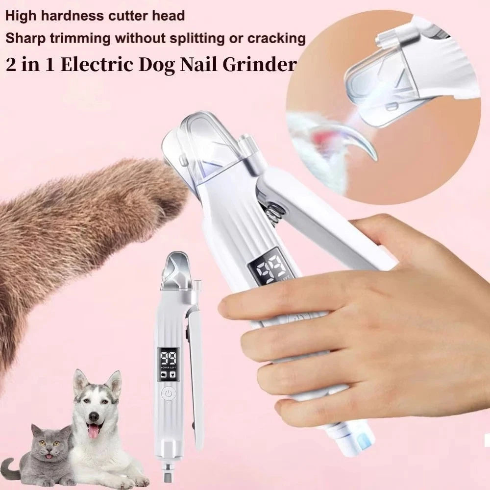 Electric Pet Nail Trimmer – 2-in-1 Clipper & Grinder with LED, USB Rechargeable
