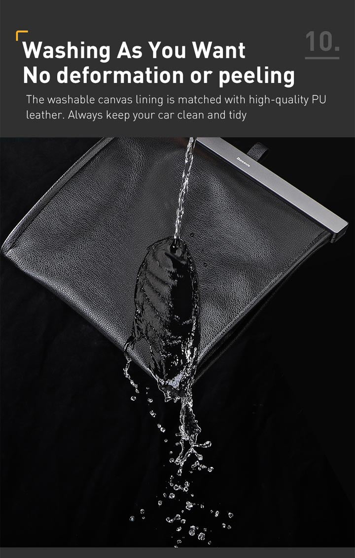 Baseus PU Leather Car Trash Bag - Waterproof, Leakproof Waste Basket with Magnetic Closure