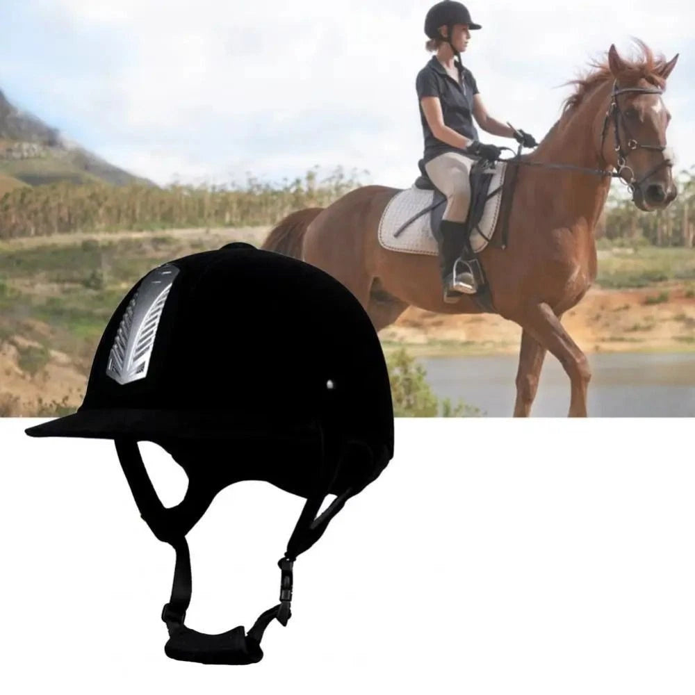 Black Horse Riding Helmet – Adjustable Safety Half Cover, 58cm Equestrian
