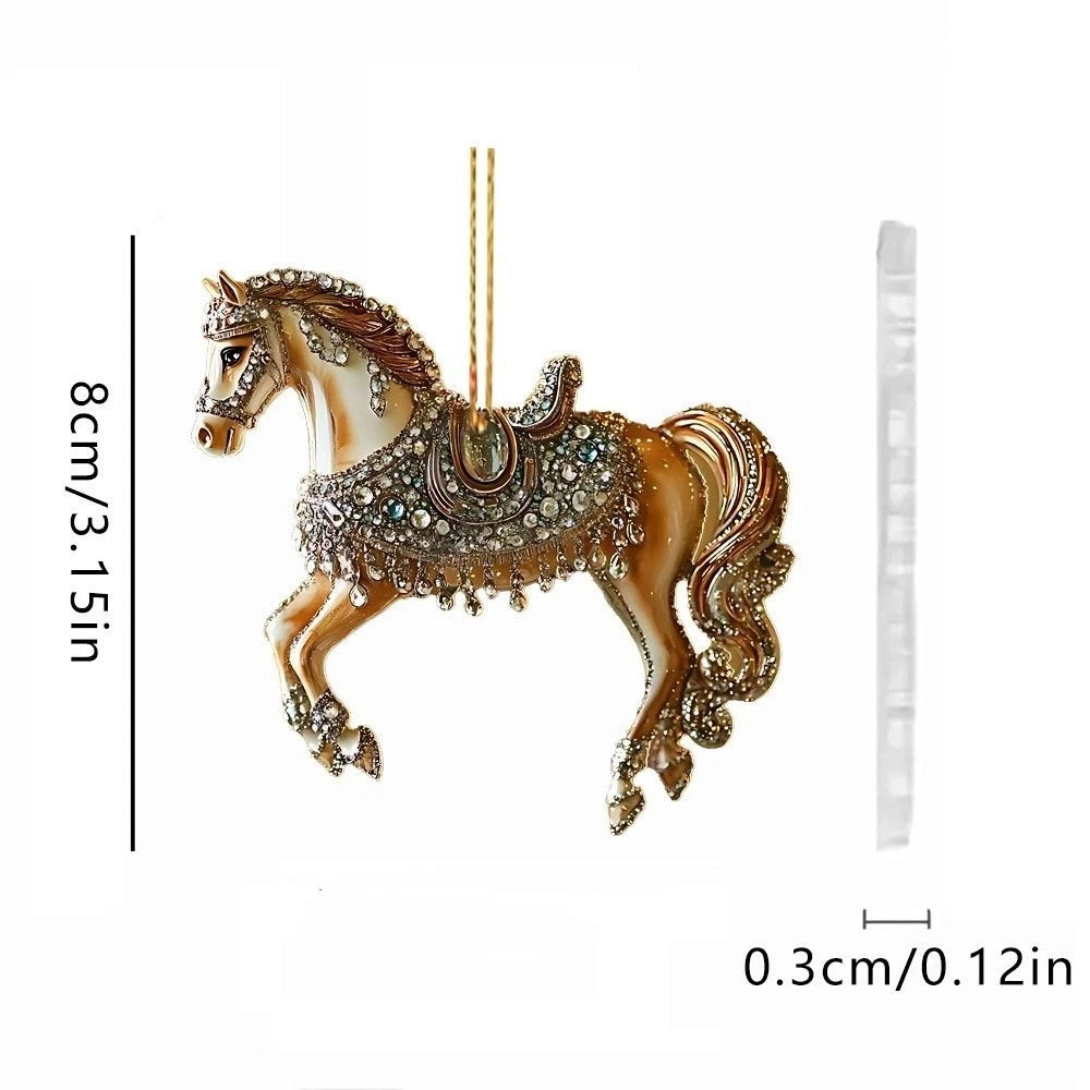 5X Horse 2D Acrylic Christmas Ornament - 8cm Elegant Hanging Pendant for Tree & Car Decor
