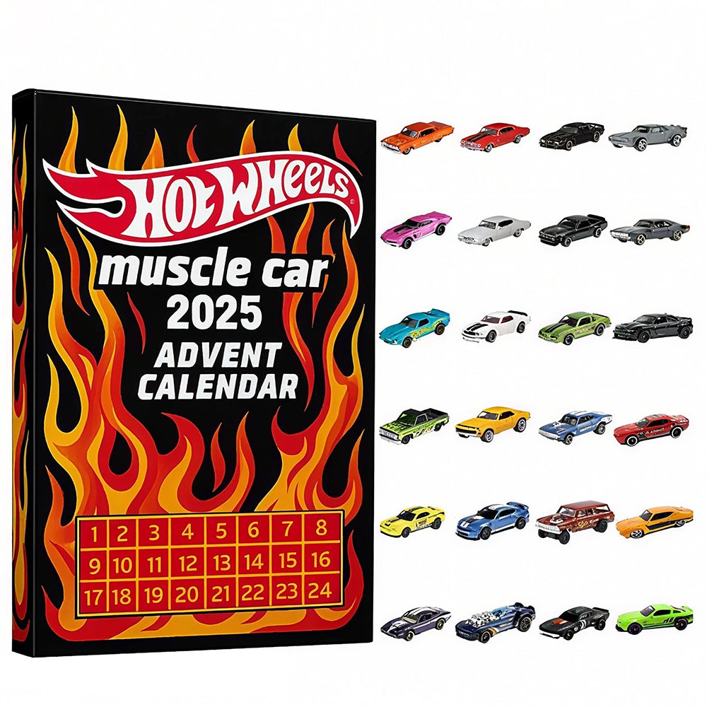 Hot Wheels 2025 Muscle Advent Calendar 2D- 24 Days of Mini Toy Cars  Acrylic Trim