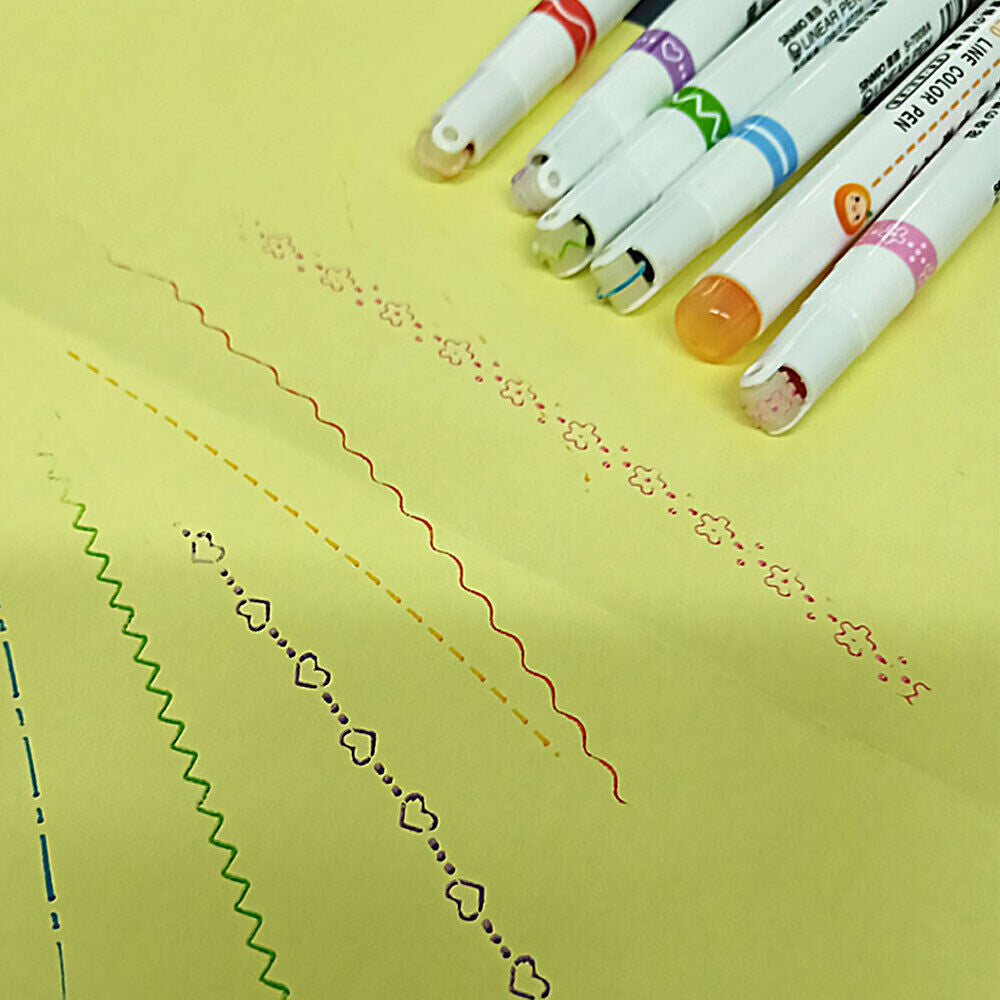 6PCS/Set  Curve Highlighter Pen Set, Tip Pens with Different Curve Shapes Fine