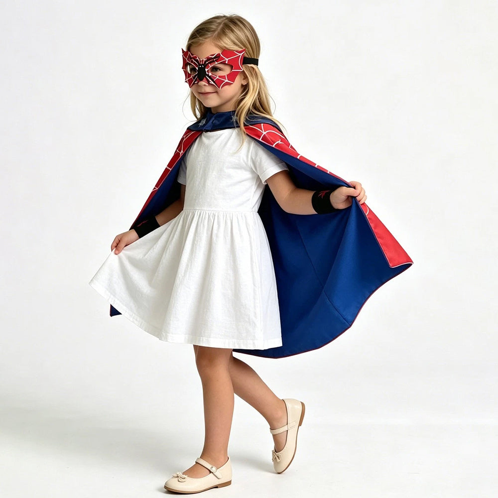 Spider-Man Kids Costume – 4PCS Cape & Mask Fancy Dress Kit for Boys Girls