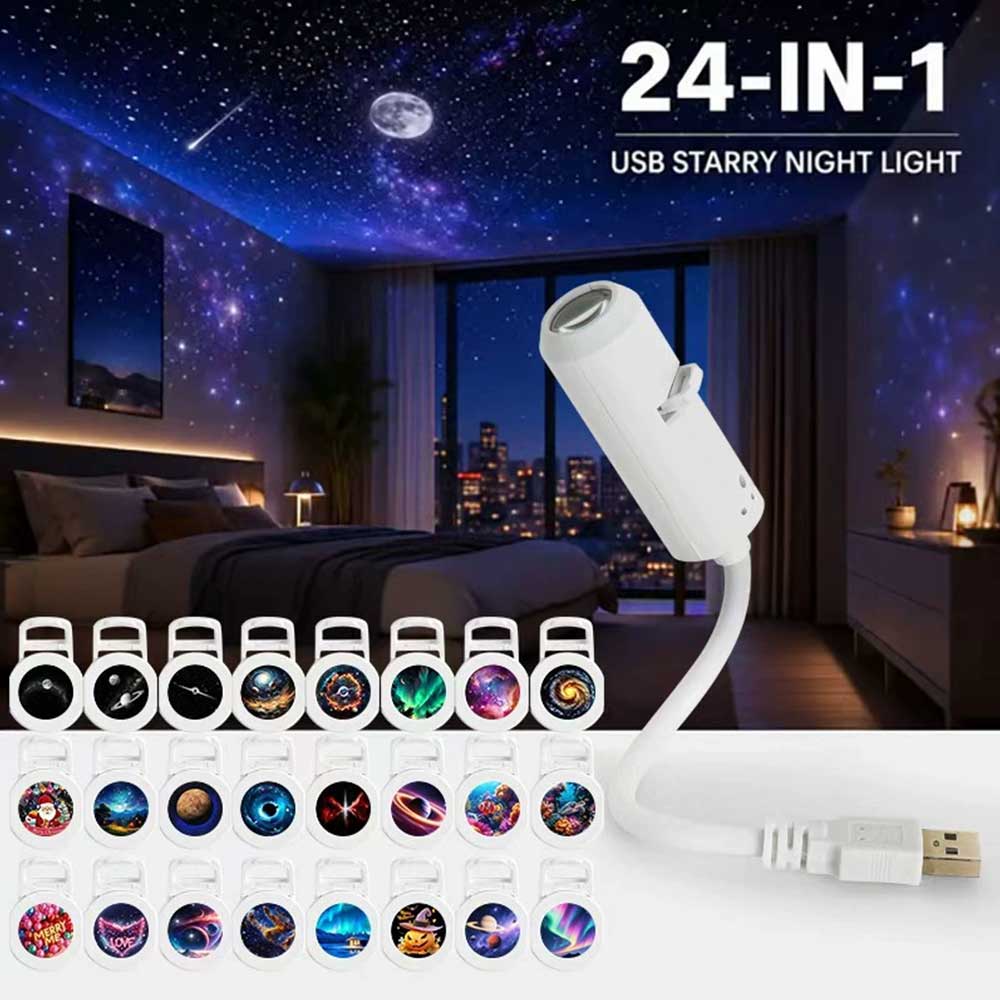 24-in-1 Galaxy Projector – 5D Starry Sky Night Light, USB & 360° Adjustable