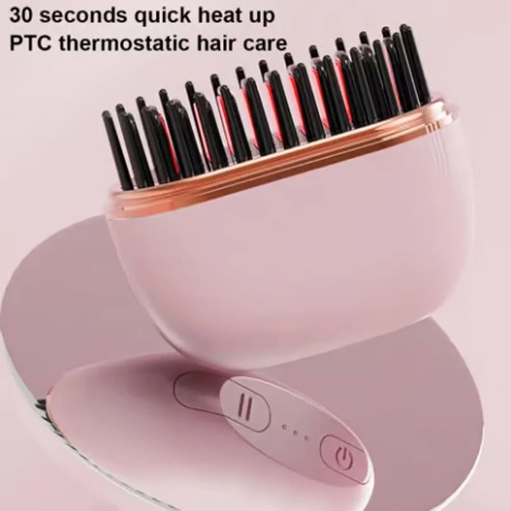 2-in-1 Cordless Mini Hair Straightener Brush | Portable Straightening & Styling Tool with 3 Temperature Settings