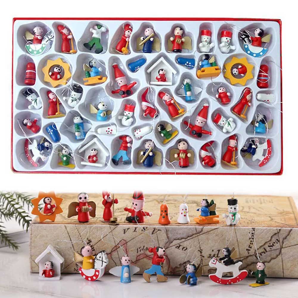 Miniature Wooden Christmas Tree Decor Figures Pendant Hanging Xmas Ornament Set