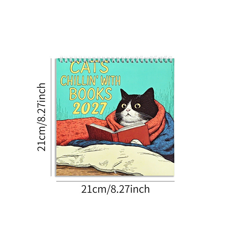2027 Wall Calendar Cats Reading Books – Cat Lover Monthly Planner Gift
