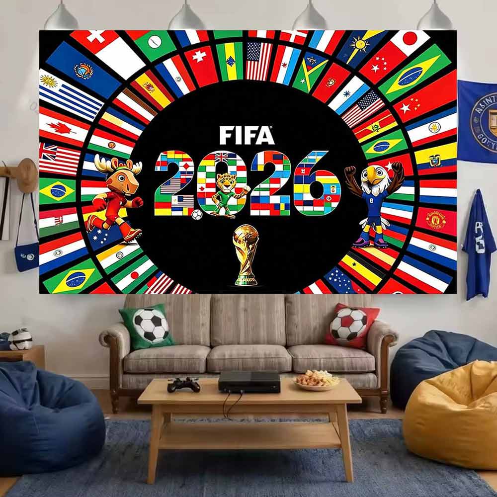 2026 World Cup Flag Tapestry – Football Fan Party Decor, 180×110cm Wall Hanging