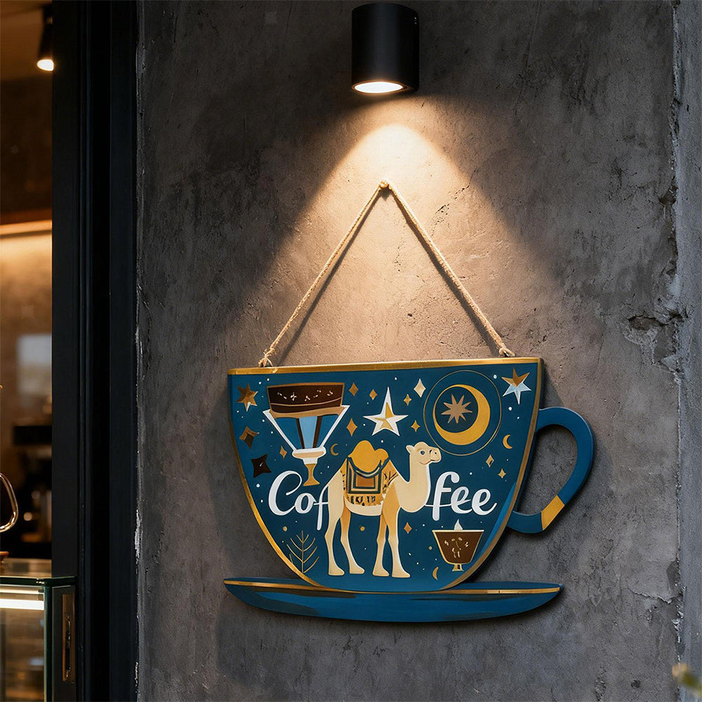 Wooden Coffee Sign – Rustic Wall Plaque with Rope, Bar Door Decor