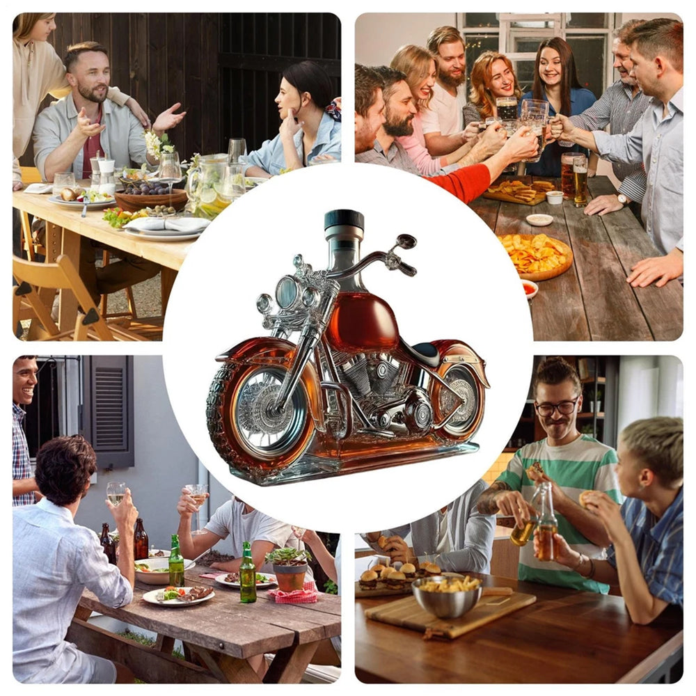 Motorcycle Whiskey Decanter - Vintage Glass Liquor Bottle with Unique Pourer