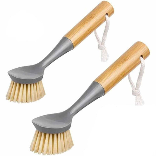 2pcs Kitchen Pan Dish Brush Washing Up Bamboo Handle Bathtub Cleaning Scrub Tool