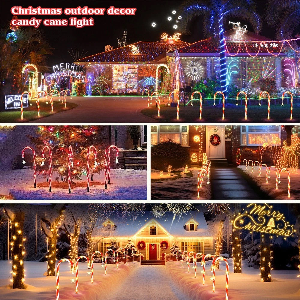 5-in-1 Solar Powered Red Candy Cane LED Lights Outdoor Christmas Pathway Decoration