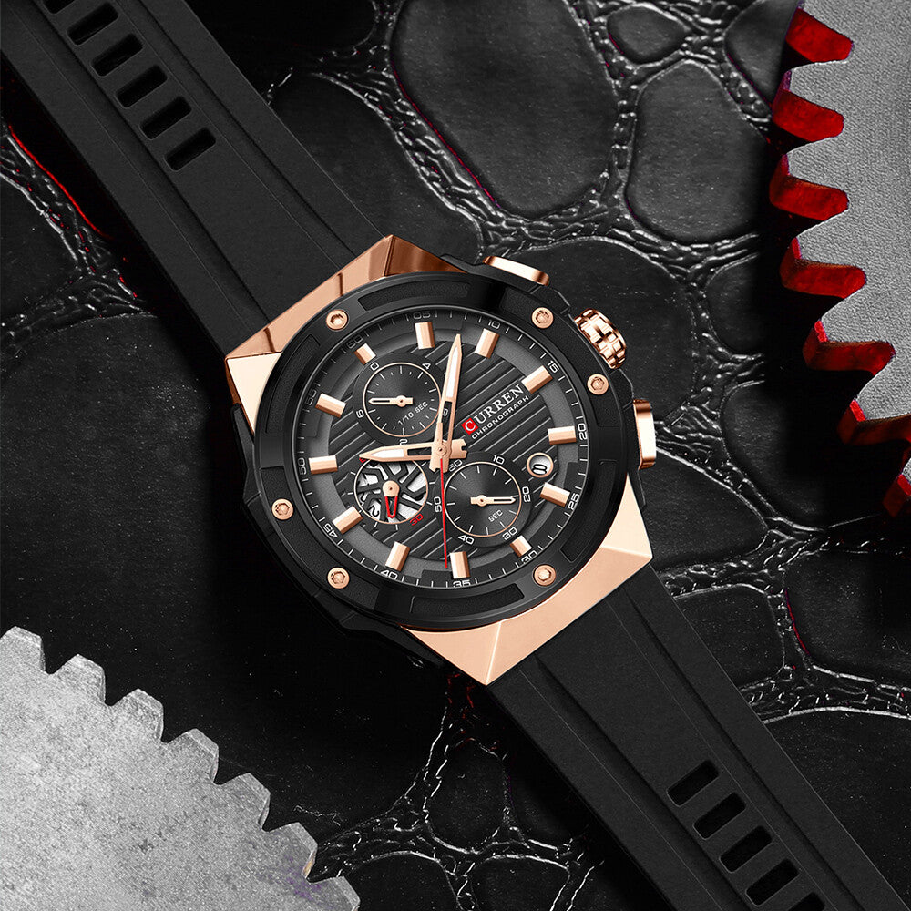 Men's Military Sport Watch – Multifunction Chronograph Calendar Silicone Strap