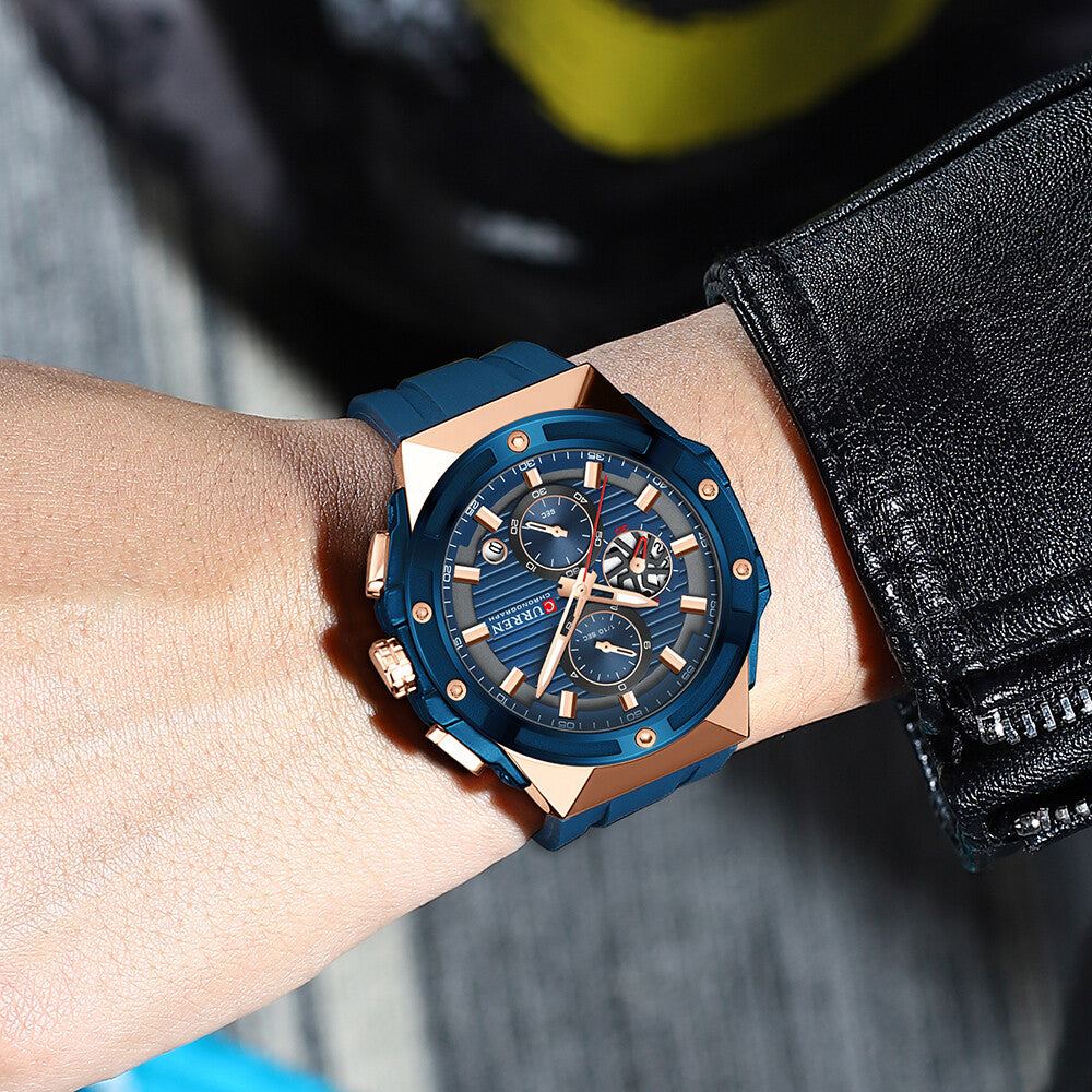 Men's Military Sport Watch – Multifunction Chronograph Calendar Silicone Strap