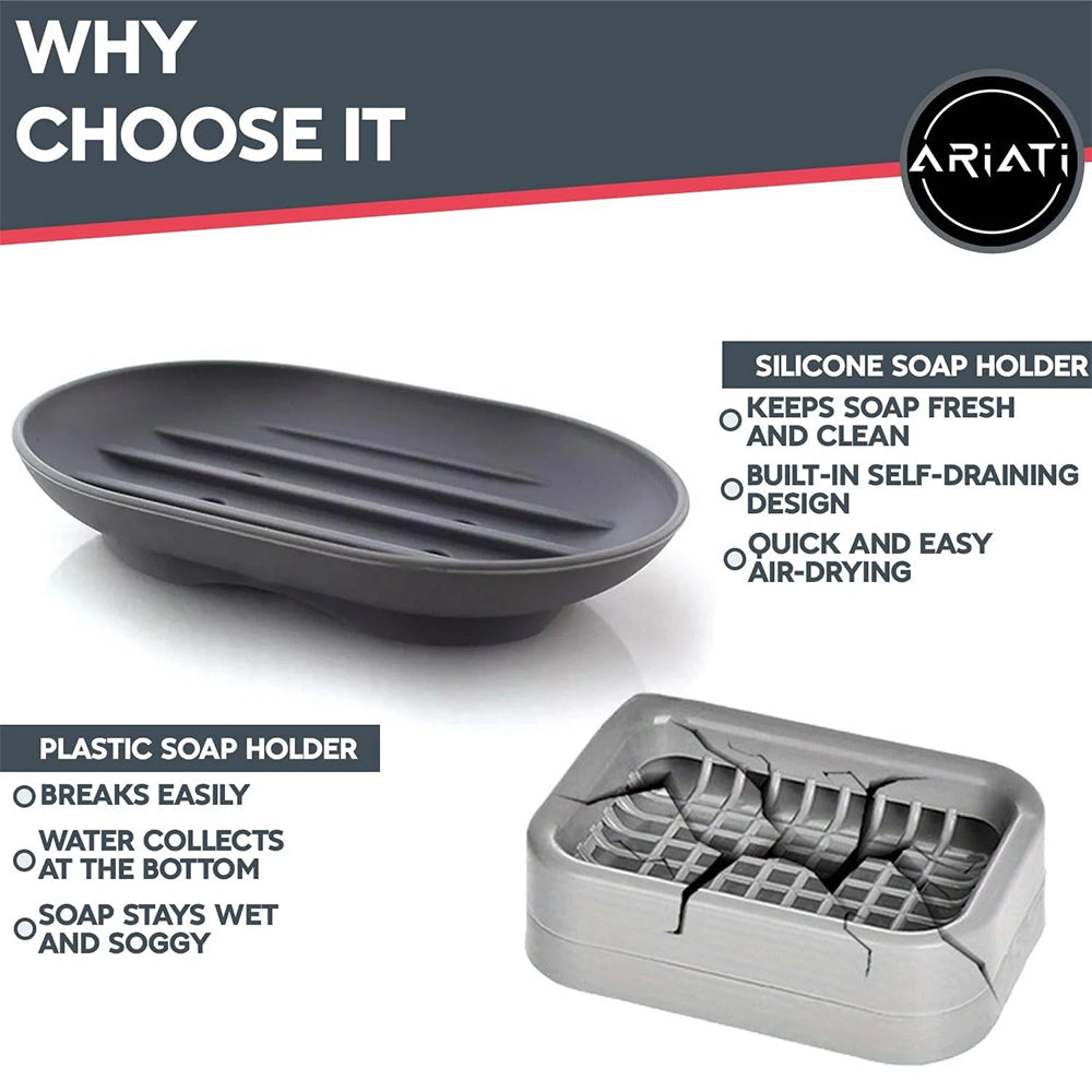 2-Pack Soap Tray – Silicone Bathroom Dish Soapbox with Drainage Holder