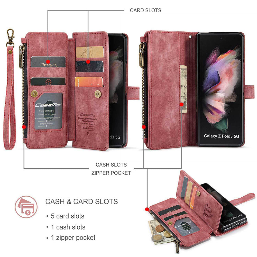 For Samsung Galaxy Z Fold3 / Z Fold4 Case Flip Leather Zipper Wallet Stand Cover