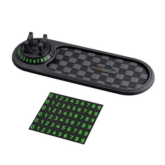 Universal Car Dashboard Anti-Slip Mat with 360° Rotatable Phone Holder & Built-in Parking Number Plate