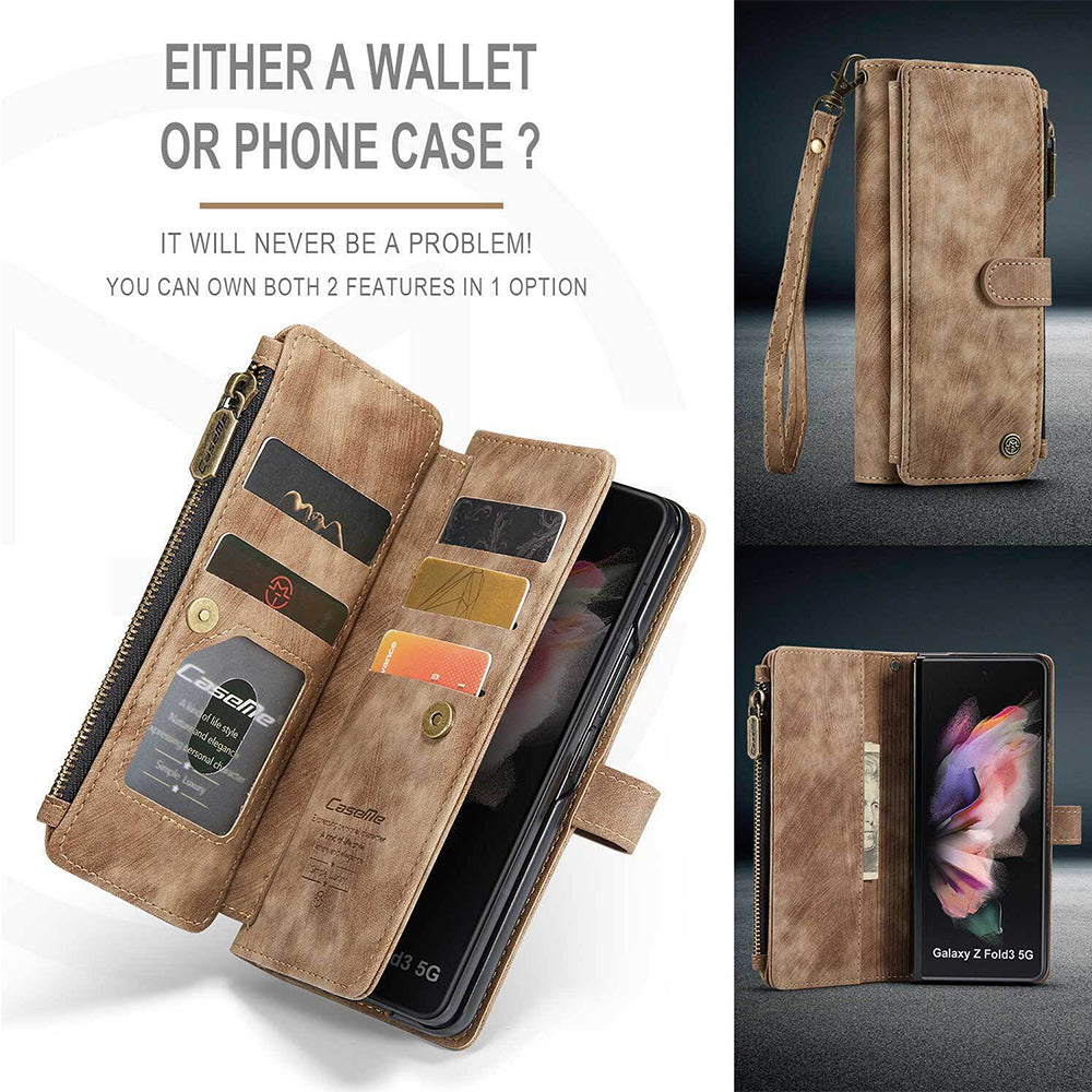For Samsung Galaxy Z Fold3 / Z Fold4 Case Flip Leather Zipper Wallet Stand Cover