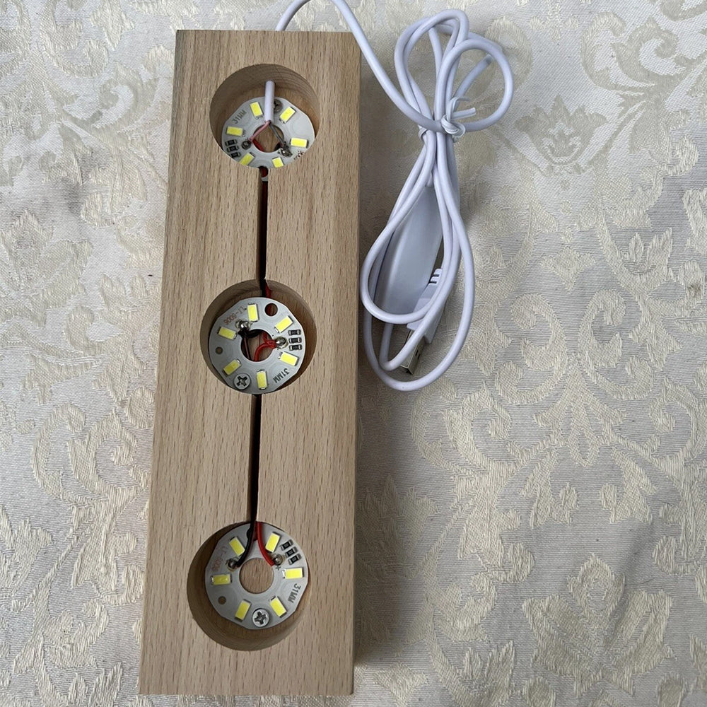 Wooden LED Crystal Holder - Light Up Display Stand with 3 White Lights
