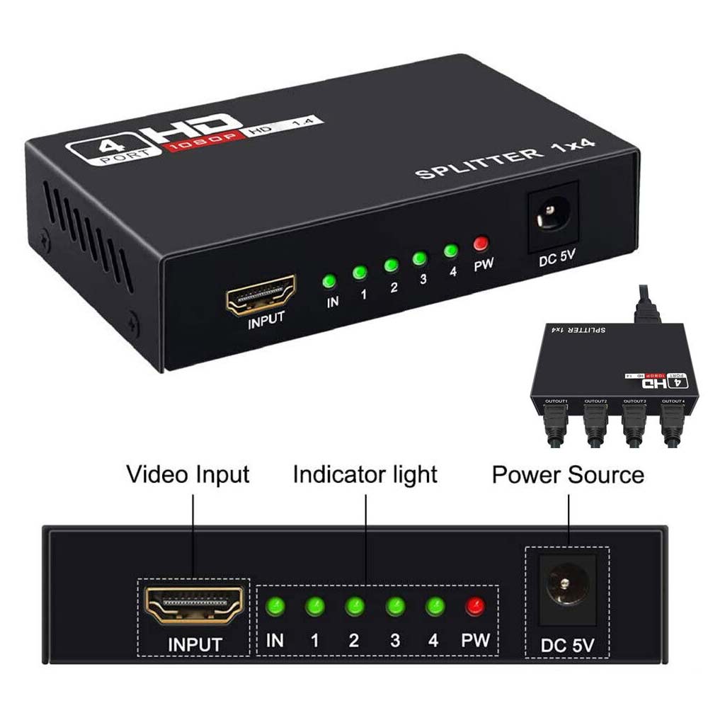 4in1 1080P HDMI Hub Adapter Female to Female Video Signal Splitter Converter USB