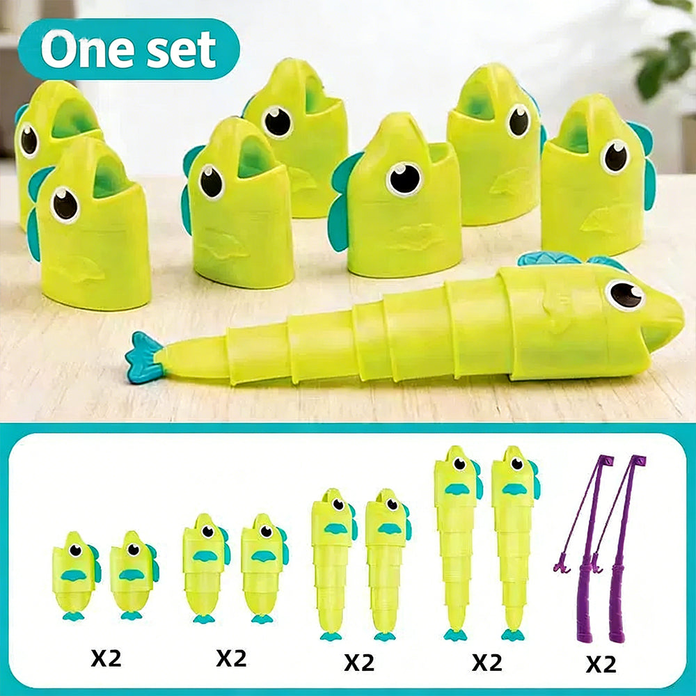 Family Fishing Challenge Kit – Measure & Compete, Colorful Retractable Fish Toy Set (8 Fish + 2 Rods)