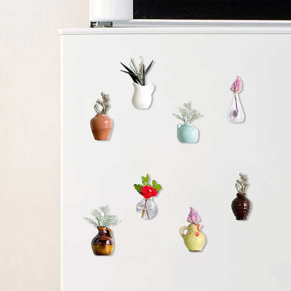 8PCS Mini Resin Vase Magnets - 3D Empty Vase Fridge Decor Set (Flowers Not Included)