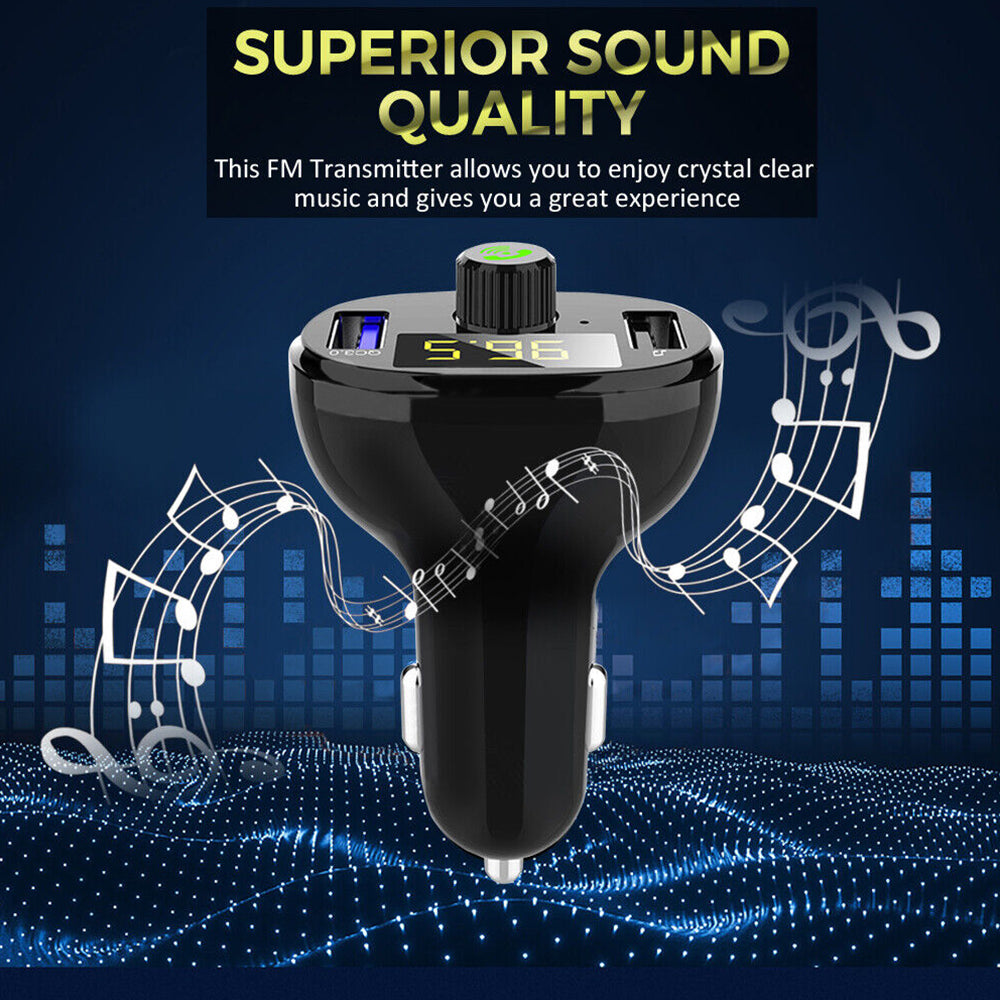 Bluetooth 5.0 Radio Car Kit Wireless FM Transmitter Dual USB Charger MP3 Player
