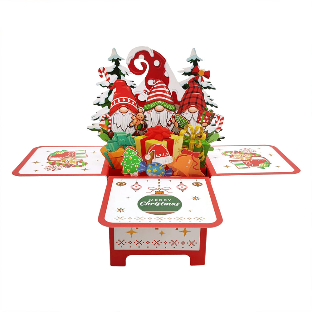 5Pack 3D Pop-Up Christmas Cards with Lights & Music – Santa Claus & Gnome Scene Holiday Greetings