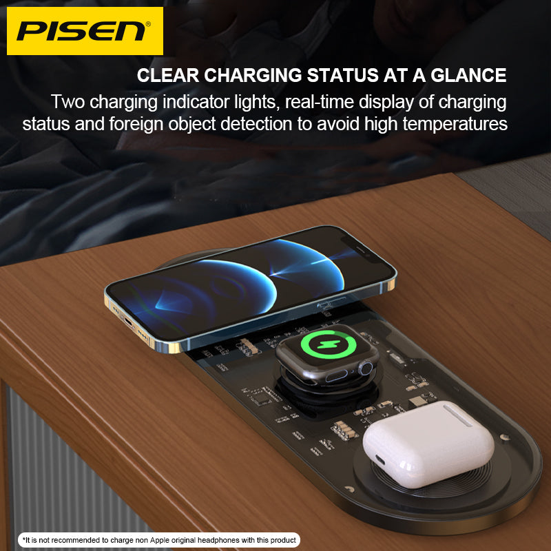 3-in-1 Wireless Charger – Transparent Station for iPhone AirPods Watch, Fast Charge