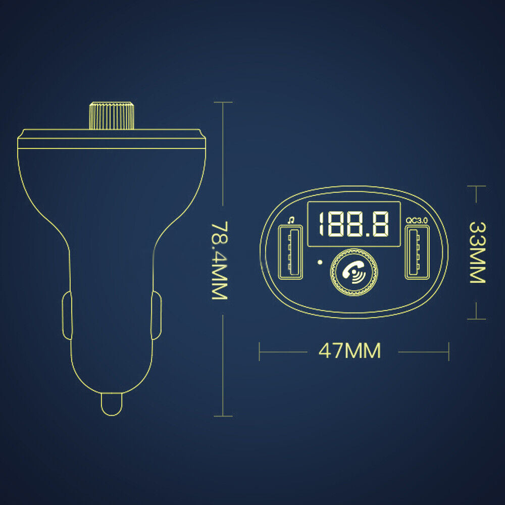 Bluetooth 5.0 Radio Car Kit Wireless FM Transmitter Dual USB Charger MP3 Player