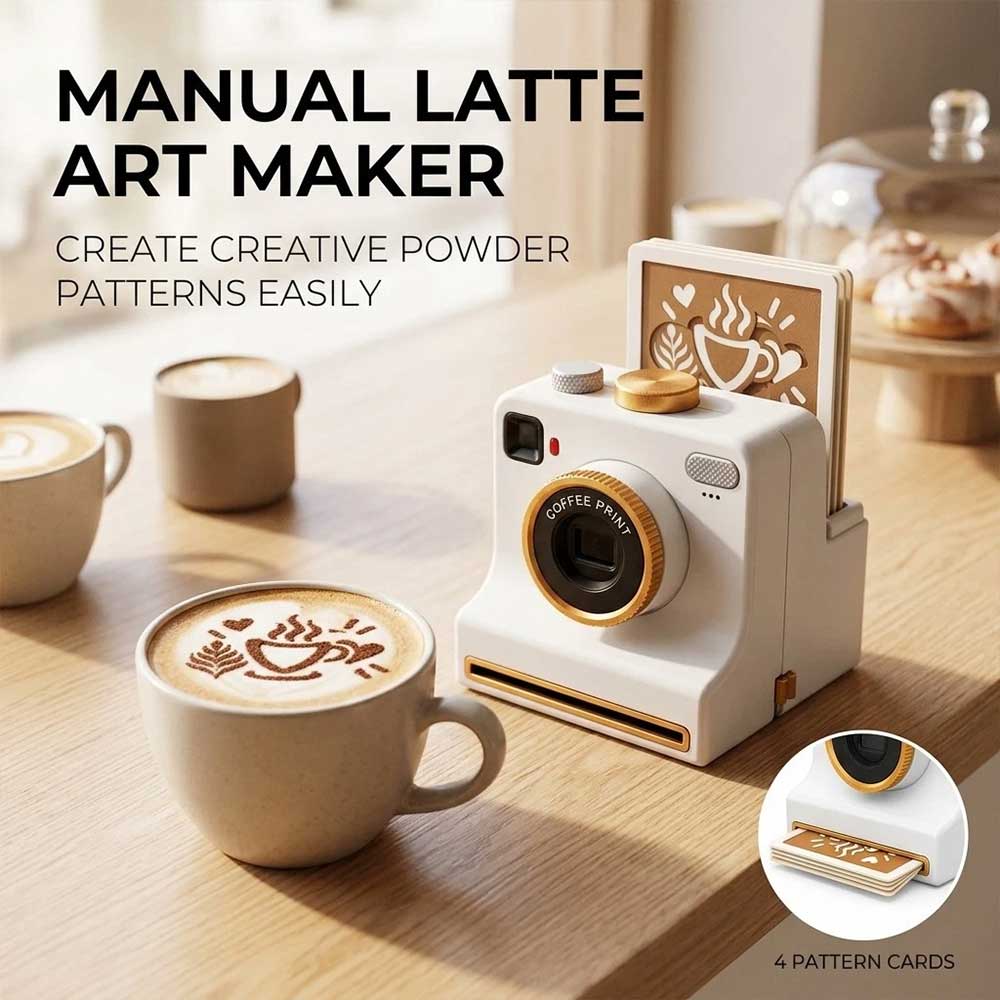 Latte Art Powder Printer – 3D Printed Coffee Stencil Dispenser with 4 Cards