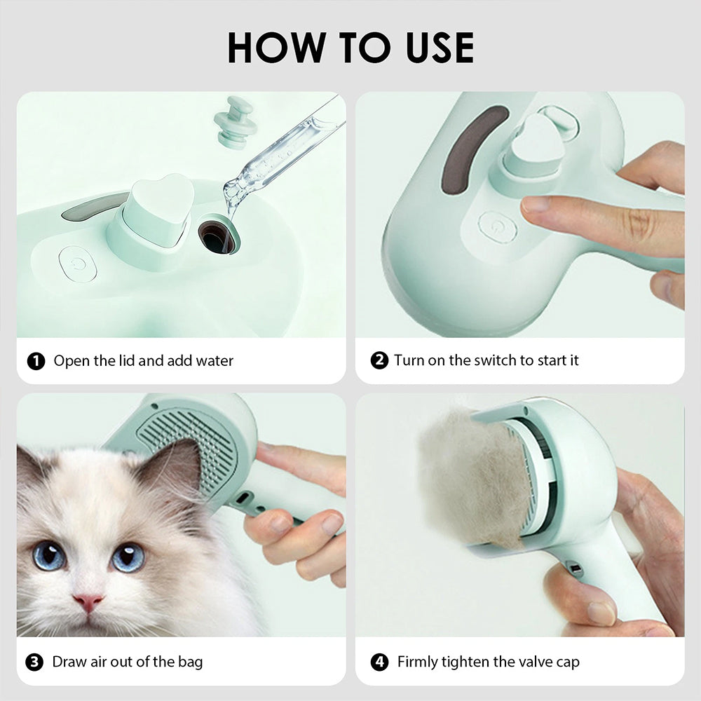 Cat Steam Brush – 3-in-1 Self-Cleaning Pet Grooming Brush for Shedding