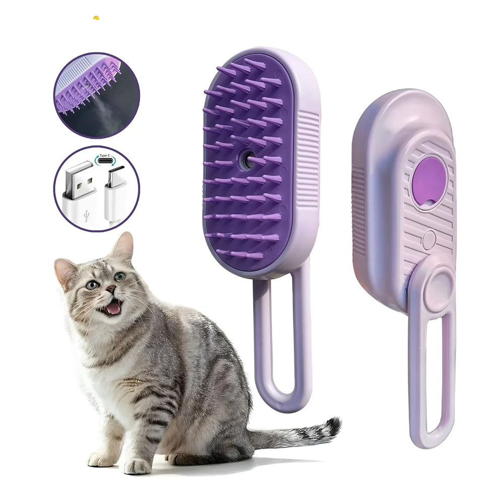 3-in-1 Pet Steam Brush – Rechargeable Dog & Cat Hair Brush with Steam Spray