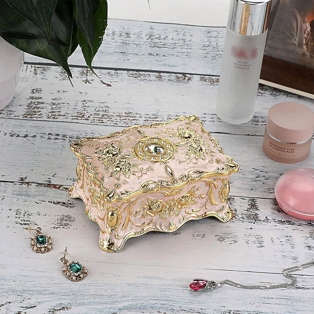 Jewellery Storage Box – Vintage Alloy Organiser, Ring Necklace Case Gift